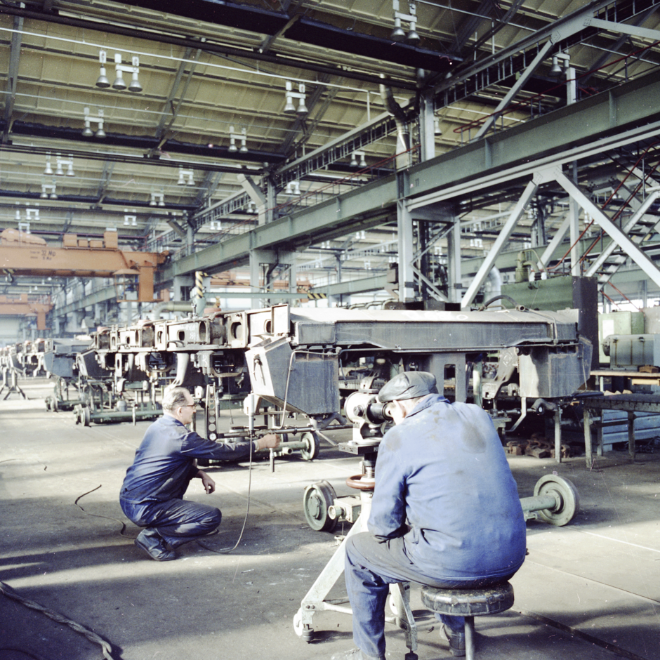 Blick in die Drehgestellwerkstatt um 1980