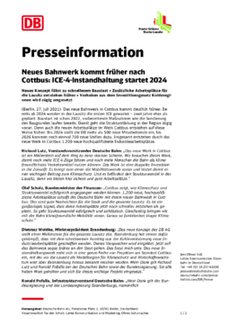 Pressemitteilung Veranstaltung "Neues Bahnwerk kommt früher nach Cottbus" 