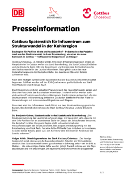 Presseinformation- Spatenstich Infozentrum der Stadt Cottbus/Chóśebuz 