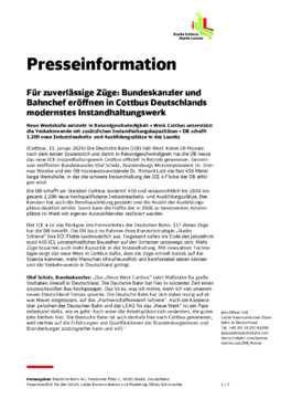 Presseinformation Eröffnung ICE-Instandhaltungswerk Cottbus